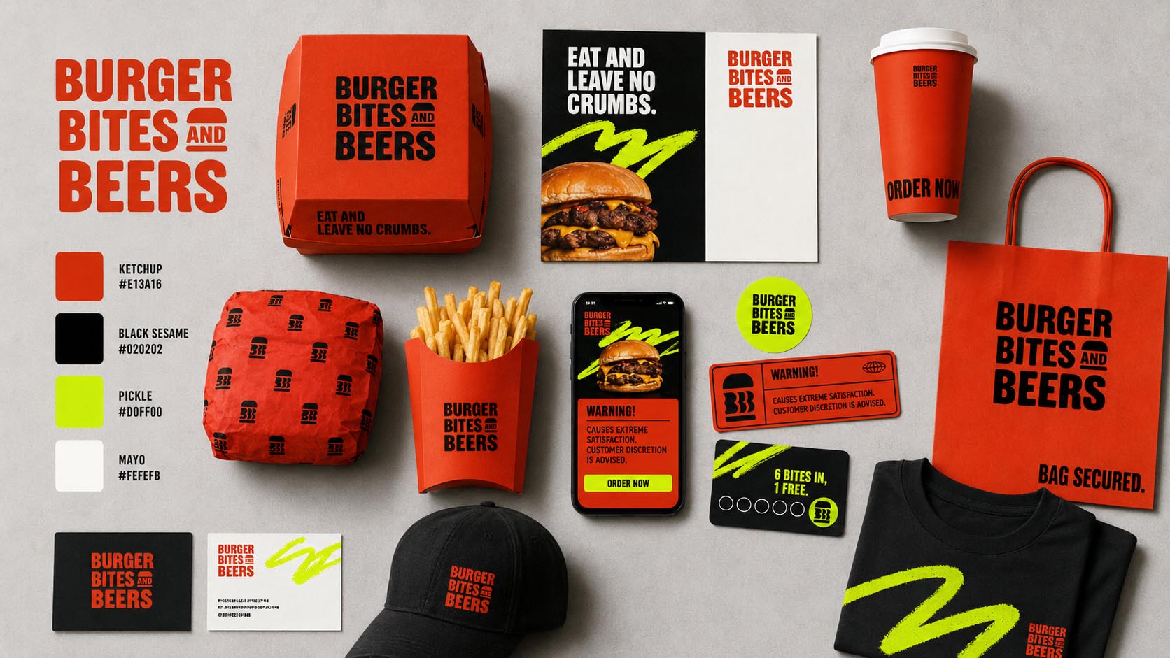 Burger Bites & Beers, Brand Identity + Menu Design: Brand Design by Bleo