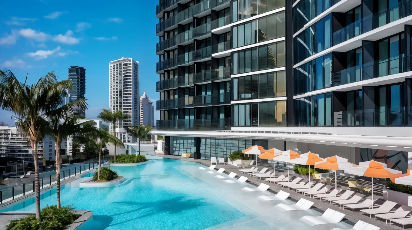 The Dorsett Gold Coast pool, umbrellas and tower