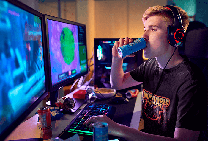 Gamer infront of monitor