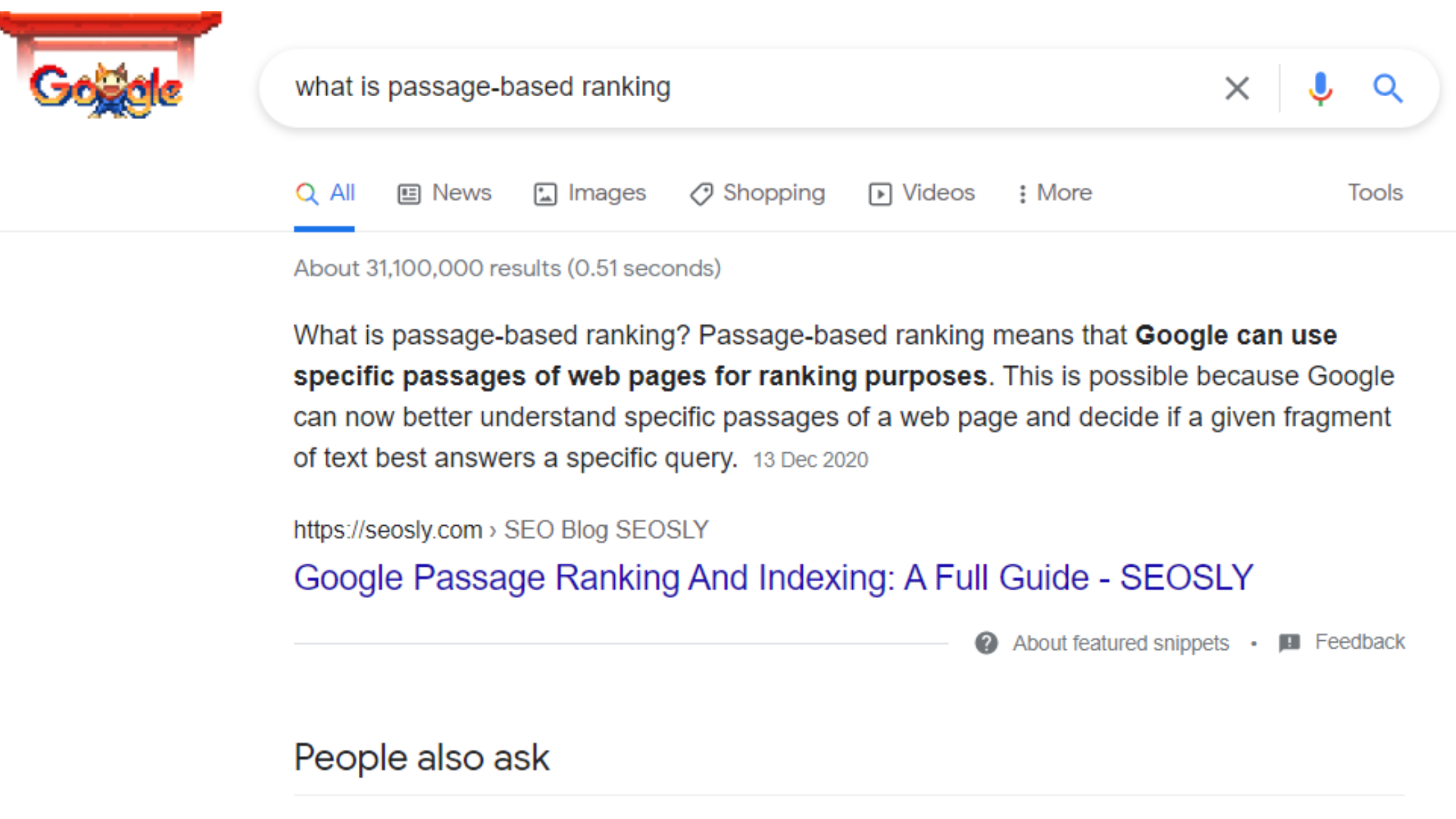 A screen shot of googles What is Google's Passage Ranking Update and how it appears in Google search results