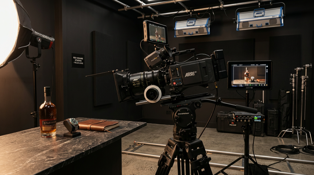 Professional video production studio setup with cinema camera and premium lighting equipment in Australia