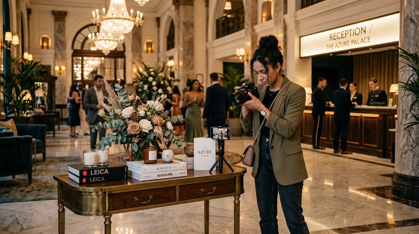 Photographer capturing premium brand content inside a luxury hospitality or retail space in Australia