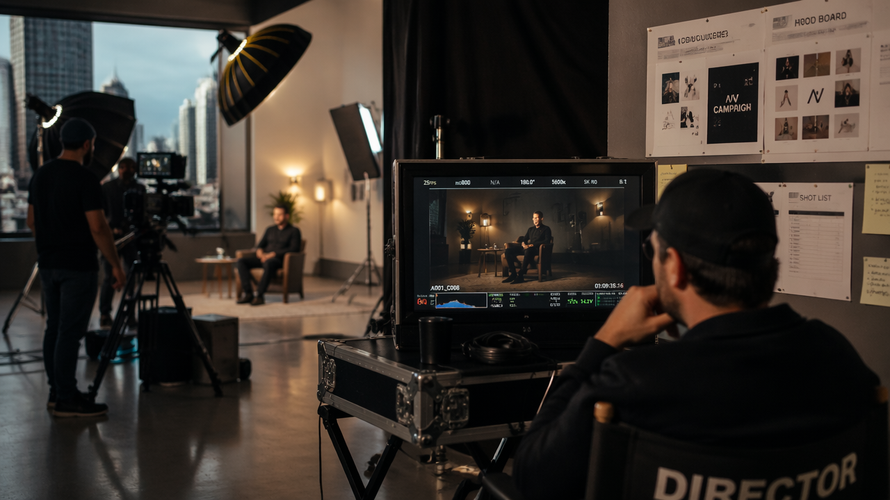 Behind-the-scenes brand video production setup in a Melbourne creative studio