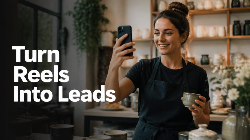 Australian small business owner filming an Instagram Reel in a stylish cafe to generate leads through short-form video