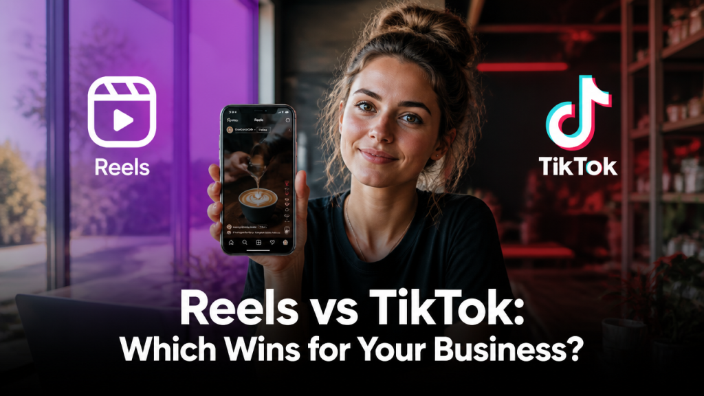 Australian small business owner comparing Instagram Reels and TikTok short-form video platforms on a smartphone