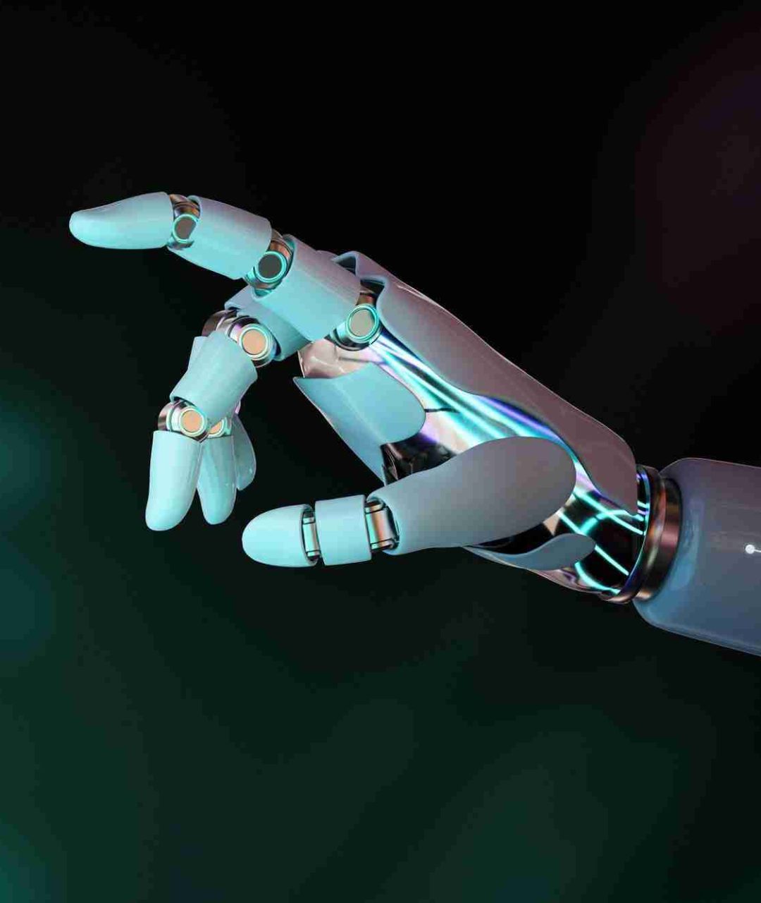 Robot hand finger pointing, AI technology background